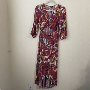 Express Womens Dress Small Floral Cut Out Faux Wrap Maxi Dress N1